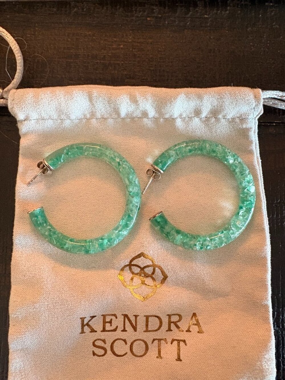 Kendra Scott Green Statement Hoop Earrings Gold Tone